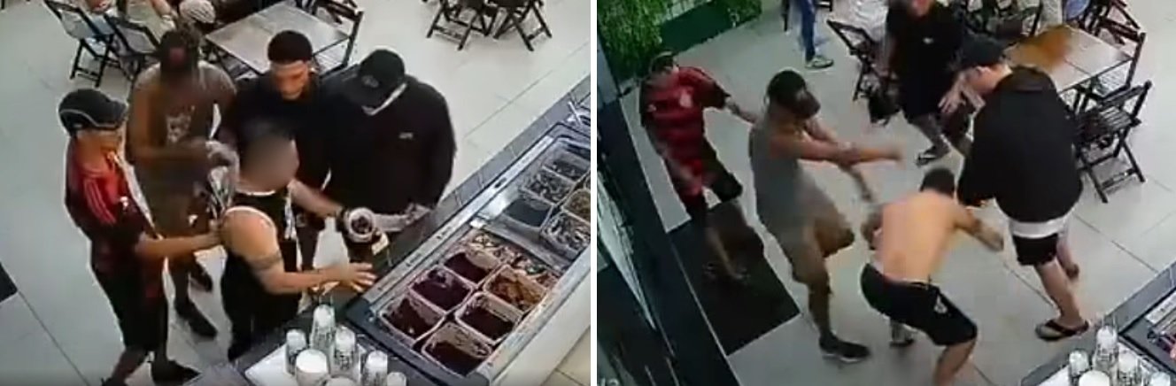 Torcedores do Flamengo invadem sorveteria agridem homem que estava com a camisa da Gaviões da Fiel