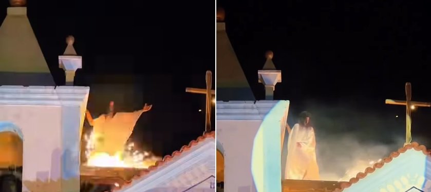 Ator que interpretava Jesus quase é atingido por fogos durante encenação em Arraial do Cabo (RJ)